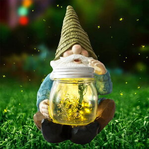 K[fCgLED\[[Cg \[[p[ Vcdsoy Solar Firefly Jar Gnome Waterproof- Large Garden Gnome Funny Solar Outdoor LED Lights Resin Statues 10.6" Lantern Figurines Decorations Birthday Gifts for Mom Women - Unique Hou y
