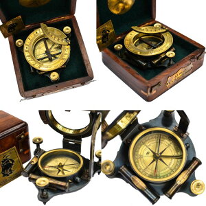 v Brass Sundial Compass - Antique Sailing Anniversary Sundial Calibrated Compass Gift, Sundial Clock with Wooden Box and Chart, Unique Vintage Sundial Compass Gift for Him or Her ysAiz