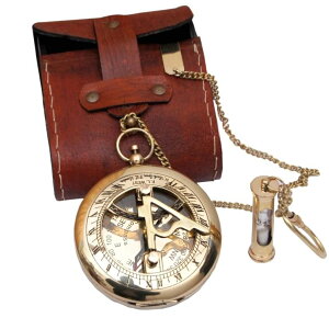 v BAZROSS Brass Sundial Compass with Leather Case - Compass Gift for Men - Sundial Clock in Box Gift Sun Clock Ship Replica Watch - Nautical Gifts for Men, Antique Sailing Anniversary Vintage Gifts ysAiz