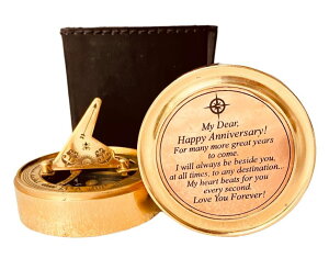 v Anniversary Sundial Gift for Him or Her Sundial Clock Compass - Unique Gift for Husband or Wife, Men 1st Wedding Anniversary 50th 40th 25th 20th Year Celebration (Anniversary Sundial Leather Case) ysAiz