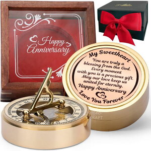 v MYSTICKRAFT Anniversary Sundial Compass, Gifts for Husband, Him, Men, Wedding Anniversary Clock for 50th 40th 25th 21st 10th or 1st Year Celebration, Emotional Quote Engraved, Gift Box Pack with Card ysAiz