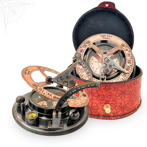 v ANTIQUANA Antique Brass & Copper Sundial Compass, Sundial Clock in Box Gift Sun Clock Ship Replica Watch, Nautical Gifts for Men, Unique Nautical Decor, Naval Maritime Sundial (#5 Antique Gilbert) ysAiz