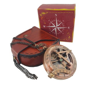 v Sundial Compass in Leather Case - Brass Gifts for Men, Antique Sailing Anniversary Vintage Gifts, Unusual Unique Nautical Decor Fathers Day - Mothers Day - Valentines Day Gift ysAiz