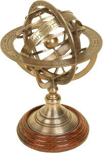 v Antique Vintage Zodiac Armillary Decorative Globe with Wooden Base - 5 Inch Brass Sphere World Globe Zodiac Engraved Celestial, Antique Ship Decor ysAiz
