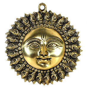v StonKraft Brass Wall Hanging Sun Face Idol | Surya Dev Bhagwan Metal Wall Decor | Art Sculpture for Home & Office Decor for Positivity, House Warming Gift ? 6.25 Inches, Golden ysAiz