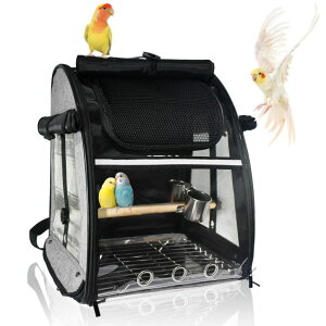 �C���R ���� �o�[�h �g���x���L�����A�[ GREGCE Bird Carrier Bag, Bird Travel Cage with Standing Perch and Indestructible Stainless Steel Mesh, Protable Transparent Breathable Carrier with Feeder Cups for Small Birds Parrot Parakeet, �y��