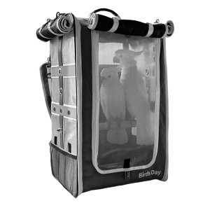 �C���R ���� �o�[�h �g���x���L�����A�[ Cockatoo Carrier Backpack-Parrot Travel Cage with Wood Perch and Food Bowl, Stainless Steel Tray (Charcoal Gray, Large Birds (for Cockatoos)) �y���s�A���i�z