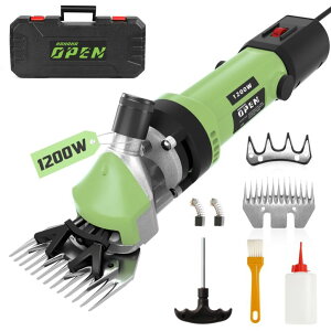 ƒ{poJ r 1200W Sheep Shears Clippers, 3200RPM 6-Speed Adjustable Heavy Duty Electric Sheep Shears for Dogs and Farm Livestock Grooming, 13T Blades, Professional Thick Coat Dog Clippers for Alpacas (Green) ysAiz