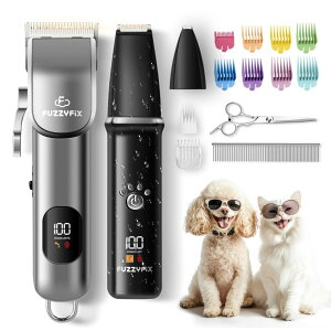 �y�b�g�o���J�� FuzzyFix Dog Grooming Kit, Dog Clippers for Grooming for Thick Curly Coats, Professional Pet Hair Shaver Paw Trimmer Cordless Rechargeable Low Noise for Dogs Cats Animals Face Ear �y���s�A���i�z