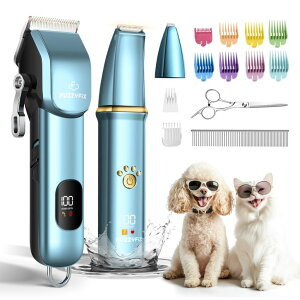 ybgoJ FuzzyFix Dog Grooming Kit, Dog Clippers for Grooming for Thick Curly Coats, Professional Pet Hair Shaver Paw Trimmer Cordless Rechargeable Low Noise for Dogs Cats Animals Face Ear ysAiz