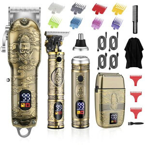 ybgoJ Soonsell Men's Professional Hair Clippers & Trimmer Set with T-Blade, Nose Trimmer, Foil Shaver and LCD Display Display(Bronze ysAiz