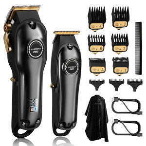 �y�b�g�o���J�� SUPRENT PRO Professional Hair Clippers for Men- Hair Cutting Kit & Zero Gap T-Blade Trimmer Combo- Cordless Barber Clipper Set with LED Display for Mens Gifts(Black) �y���s�A���i�z