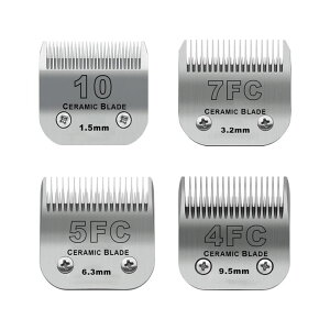 ybgoJ Size 10/7FC/5FC/4FC Detachable Pet Dog Grooming Clipper Ceramic Blades Set,Compatible with Andis,Oster A5,Wahl KM10 Series Clippers,Cut Length 1/16"(1.5mm) to 3/8"(9.5mm),4 Pack ysAiz