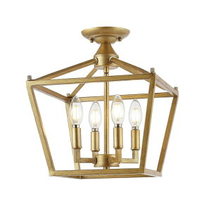 hAmbJ[ JONATHAN Y JYL7610B Plains Mini Lantern 12" 4-Light Iron Modern Farmhouse LED Flush Mount, Rustic, Industrial, Dimmable, 2700K Cozy Warm Light Kitchen, Hallway, Bathroom, Stairwell, Brass Gold ysAiz
