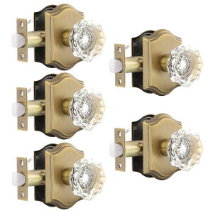 hAmbJ[ Gobrico 5 Pack Passage Crystal Door Knobs in Antique Brass for Hall Closet Laundry Room,Clear Octagon Shape,Keyless Outside for Interior Room ysAiz