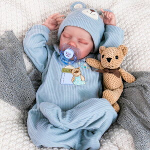 �Տ����� ���A�� �x�r�[�h�[�� �V�����l�` Aori Reborn Baby Dolls Boy - 18 Inch Realistic Sleeping Newborn Doll Soft Cloth Body Handmade Lifelike Baby Doll with Outfit Set - Weighted Baby Boy for Role Play, Gift for Kids 3+ �y���s�A��