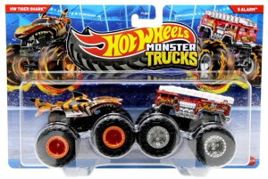 zbgEB[ X^[gbN Hot Wheels Monster Trucks Tiger Shark vs 5 Alarm 1:64 Scale Demoliton Doubles ysAiz
