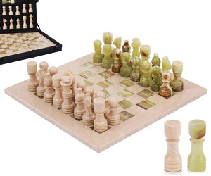 `FXZbg Marble Chess Set for Adults 12" Handmade Verona & Green Board Game with 32 Chess Pieces, 2 Extra Queens & Storage Box, Luxury Travel Game, Elegant Gift for Home Decor ysAiz