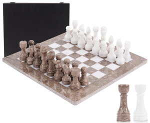 �`�F�X�Z�b�g Marble Chess Set for Adults 15" Handmade Oceanic & White Board Game with 32 Chess Pieces, 2 Extra Queens & Storage Box, Luxury Travel Game, Elegant Gift for Home Decor �y���s�A���i�z