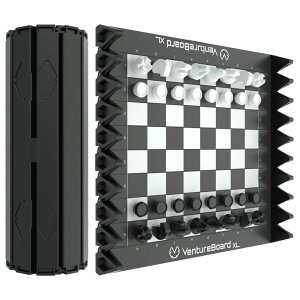 `FXZbg VENTUREBOARD XL Full-Size 10 Inches Magnetic Unique Chess Set Board Game - Folding Board, Travel Chess Board Game Pieces - (Black/Grey) ysAiz
