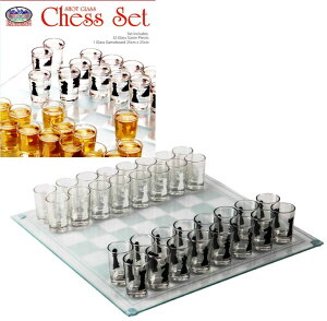 `FXZbg Matty's Toy Stop Small Shot Glass Chess Set Drinking Game Set (10" x 10") with Plastic Shot Glasses (1.5") and Glass Game Board - Drunken Chess ysAiz
