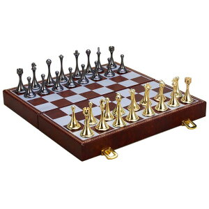 `FXZbg Chess Set, Magnetic Travel Chess Set, Large Metal Deluxe Chess Retro Alloy Adult Board Game Portable Wooden Box Storage Folding Chess Set,E ysAiz