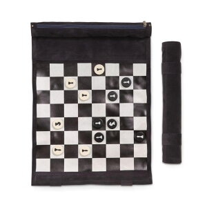 �`�F�X�Z�b�g Bey Berk Roll Up Chess Set 17 x 0.5 x 12.5�h (LxWxH) Portable Travel Chess Set with 32 Pieces, Navy Suede Roll Up Chess Board Mat with Zipper and Snap Closure �y���s�A���i�z
