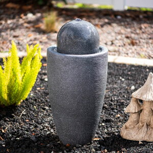 K[f  CeA u^  ̃IuWF EH[^[tH[t@Ee XBrand 25.98" H Round Stone Indoor/Outdoor Modern Stone Textured Sphere Water Fountain w/LED Lights, Ball Fountain Decor, Gray y