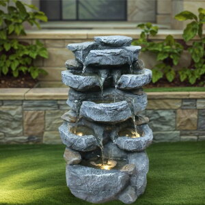 K[f  CeA u^  ̃IuWF EH[^[tH[t@Ee FLJZCZM Water Fountain with Lights Outdoor Garden Decor,5-Tier Cascading Rock Waterfall for Indoor Patio Backyard Porch Art Decorati