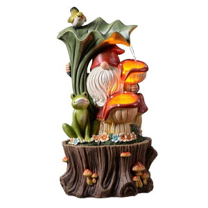 K[f  CeA u^  ̃IuWF EH[^[tH[t@Ee Kalona Gnome Outdoor Fountain with LED Lights, Resin Tree Stump Waterfall Fountain for Patio Balcony Yard, 21" Tall Garden Water Fea