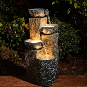 K[f  CeA u^  ̃IuWF EH[^[tH[t@Ee Glitzhome 32.75" H Outdoor Garden Water Fountain with LED Lights and Pump, Natural Leaf Textured 4-Tier Resin Cascading Floor-Standi