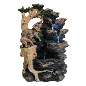   ̃IuWF e[ugbvt@Ee CeA Water Fountain Indoor, Desktop Fountain Waterfall,Elephant Sculpture Layered LED Lighting. Indoor Office and Home Decorations Suitable for Creating a Peaceful At