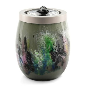   ̃IuWF e[ugbvt@Ee CeA VOREEN Handblown Glass Tabletop Fountain - Art Glass Indoor Fountain with Cool White Ambient Glow - Optional Aromatherapy for Home, Spa, Office D?cor - Grey y