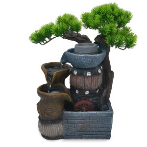   ̃IuWF e[ugbvt@Ee CeA 14.5-Inch Tabletop Water Fountain with Bonsai Tree, 3 Cascading Pots, Elegant 3-Tier Rock Garden, Serene Meditation Gift with Waterfall Sounds for Home/Office 