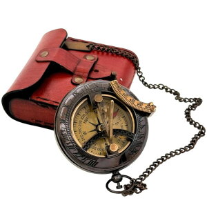 v Vintage Brass Black Sundial Compass with Leather Case - Antique Brass & Copper Sun Clock for Camping, Hiking, Touring - Engraved Gift for Him - Nautical Ship Replica Watch - Sundial Clock in Box ysAiz