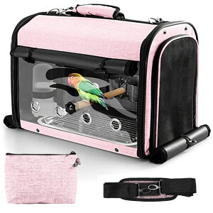�C���R ���� �o�[�h �g���x���L�����A�[ Sanmoncare Bird Carrier Bag Cockatiel Travel Cage with Stand, Lightweight Travel Carrier for Small Bird, Portable Parrot Travel Bag, Pet Transparent Travel Backpack �y���s�A���i�z