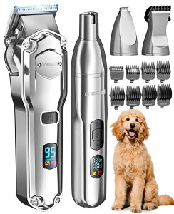 ybgoJ oneisall Dog Clippers for Grooming Thick/Heavy Coats, 4-in-1 Dog Grooming Kit Low Noise with Stainless Steel Blade, Cordless Dogs Paw Trimmer Pet Nail Grinder for Small & Large Dogs Cats Animals ysAiz