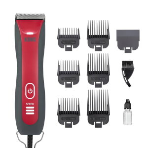ybgoJ KONG 3-Speed Dog Clipper Grooming Kit ? Stainless Steel Blade, Waterproof, LED Spotlight, 6 Guide Combs, 10-Foot Cord, Ergonomic Handle ? Red/Gray, All Coat Types ysAiz
