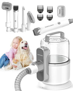 ybgoJ Dog Vacuum Grooming Kit for Shedding: Professional Hair Clippers Pet Groomer - Strong Suction Cleaner Deshedding Tool Fur Brush Attachment Trimmer for Home Cat (Off-White) ysAiz