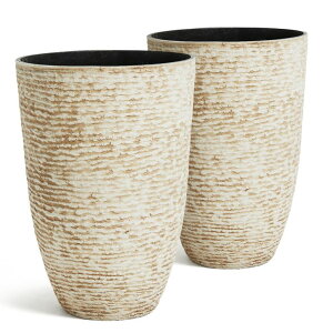 ドアノッカー Worth 9 Gallon Tall Round Planters Set of 2-14" Dia x 21" H Stone Finish Flower Pots Indoor Decorative Container Garden Patio Unbreakable Beige 【並行輸入品】