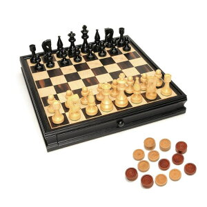 `FXZbg WE Games Russian Style Chess & Checkers Game Set Weighted Chessmen & Wood Board - 15 in. ysAiz