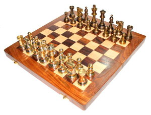 �`�F�X�Z�b�g StonKraft 14" X 14 Wooden Chess Game Board Set + Brass Chess Pieces Staunton, Best Gift idea for Birthday and Christmas �y���s�A���i�z