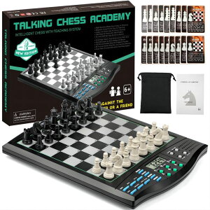 `FXZbg Talking Chess Academy Electronic Chess Set, Magnetic Computer Chess Game with Interactive Teaching System for Beginners, Advanced AI for Improving Players, Perfect for Kids & Adults, Simple and Noble ysAiz