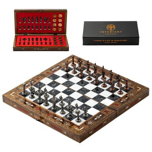 `FXZbg Handmade Folding Wooden Chess Set with Metal Pieces ? Walnut Wood Board ? Luxury Chess Gift for Adults ? Travel Friendly ? 6 Color Options (Copper-Silver Pieces, Black) ysAiz