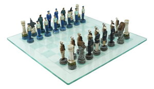 `FXZbg Ebros Patriotic American Military Branches US Air Force VS Marine Corps Chess Pieces with Clear Frosted Checkered Glass Board Set Fun Gaming Educational Game ysAiz