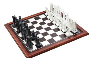 `FXZbg Ebros Gift Frank Lloyd Wright Midway Gardens Complex Hyde Park White and Black Geometrical Sprites Chess Pieces with 19"X19" Wooden Board Game Set ysAiz