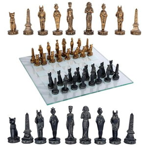 �`�F�X�Z�b�g Gifts & Decors Egyptian Deities Pharaoh King TUT & Nefertiti Resin Chess Pieces with Glass Board Set �y���s�A���i�z