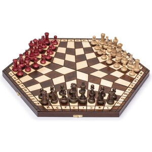 `FXZbg Husaria Wooden Three-Player Chess Game Set - 21 Inches - with Foldable Board, Handcrafted Playing Pieces, and Felt-Lined Storage ysAiz
