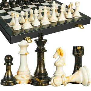 `FXZbg OUMODA 15" Large Chess Set for Adults- Weighted Acrylic Pieces Including Extra 2 Queens, 3.5" King w/Leather Base, Portable Folding Marbling Wooden Chess Board - Travel/Family Game & Elegant Gift ysAiz