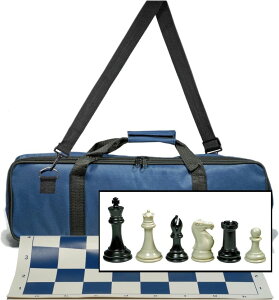 �`�F�X�Z�b�g WE Games Tournament Chess Set with Deluxe Blue Canvas Bag, Triple Weighted Chess Pieces with 4.0 inch King, Vinyl Roll-Up Chess Board 20 inches, Travel Chess Set for Adults �y���s�A���i�z